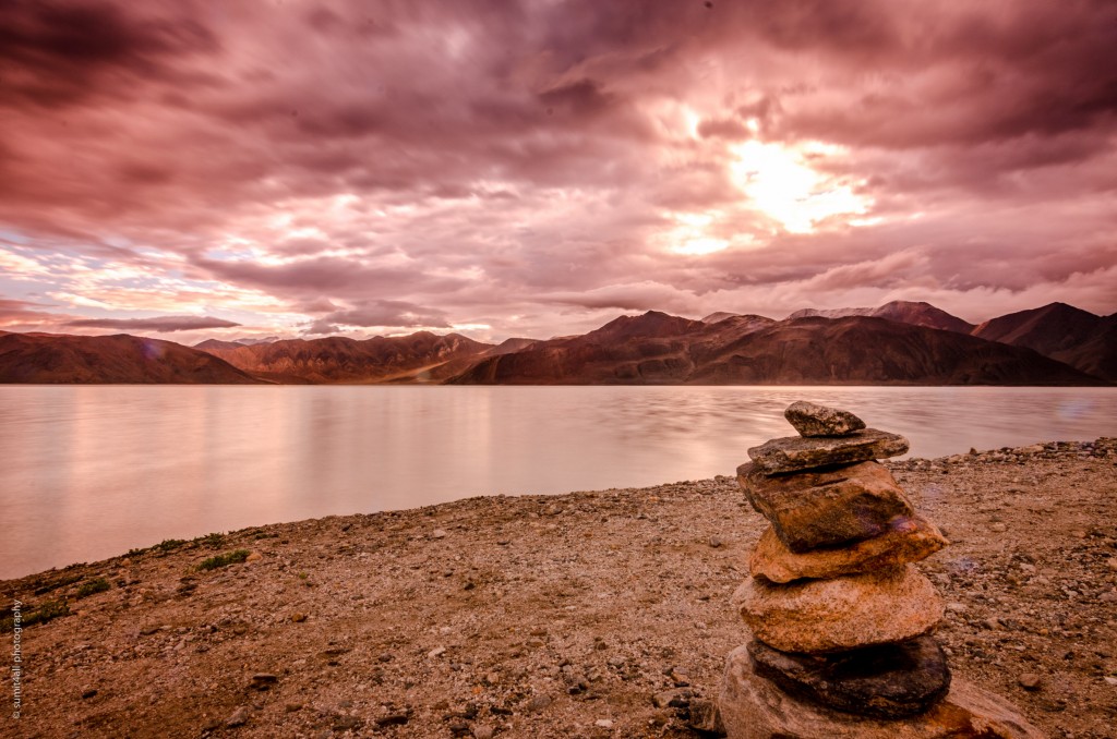 Cloudy sunset by the Pangong Tso