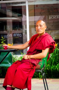 A Monk enjoying his cup of Coffee in Manali