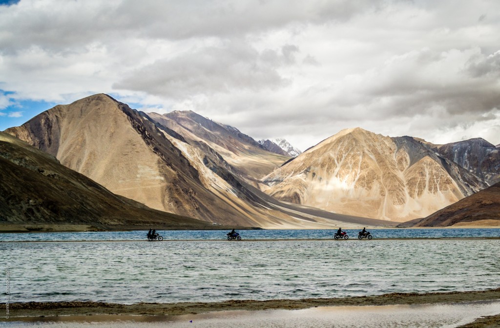 Motor cyclists at the Pangong Tso Lake