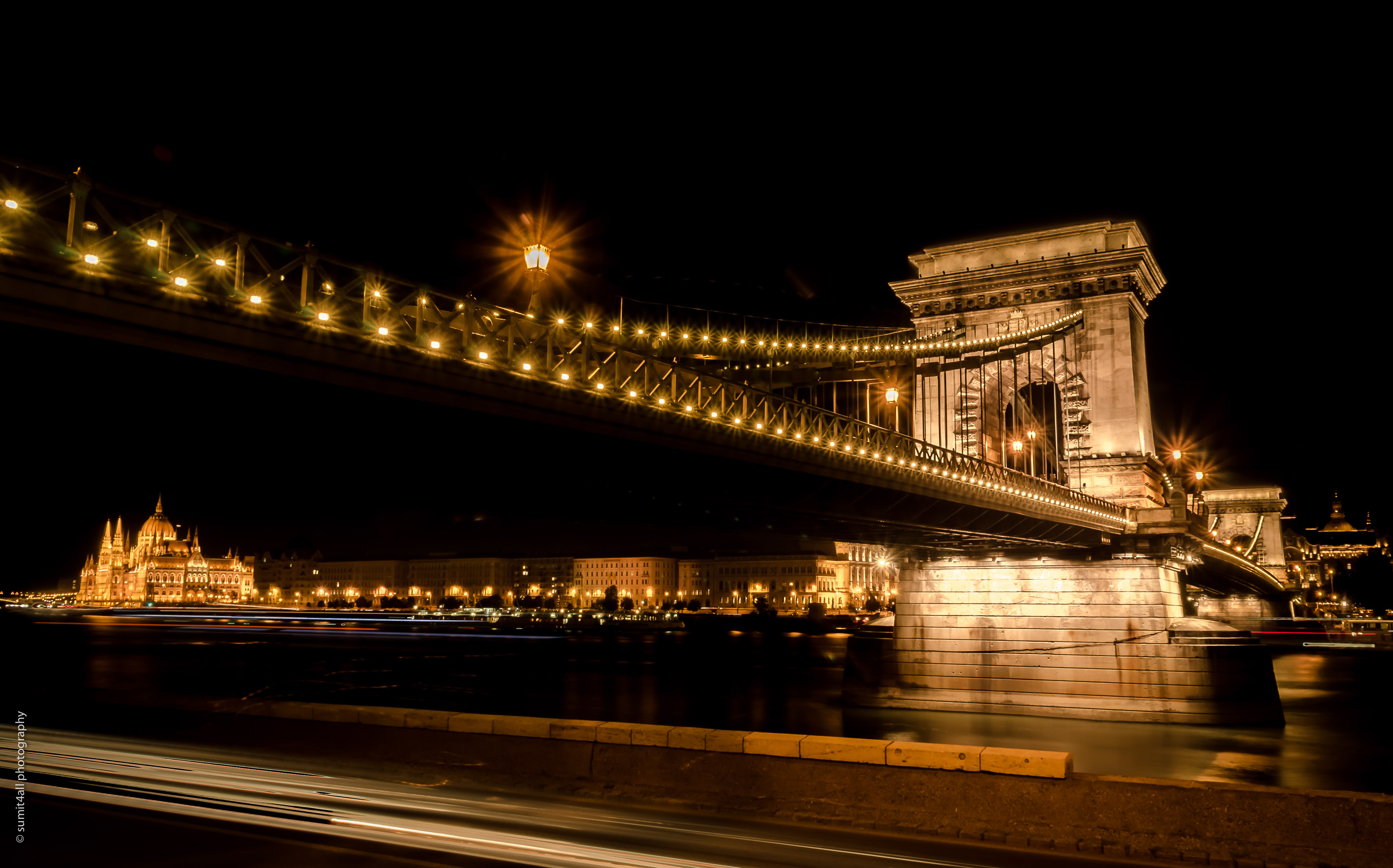 The Chain Bridge in Budapest with the Hungarian Parliament seen in the background