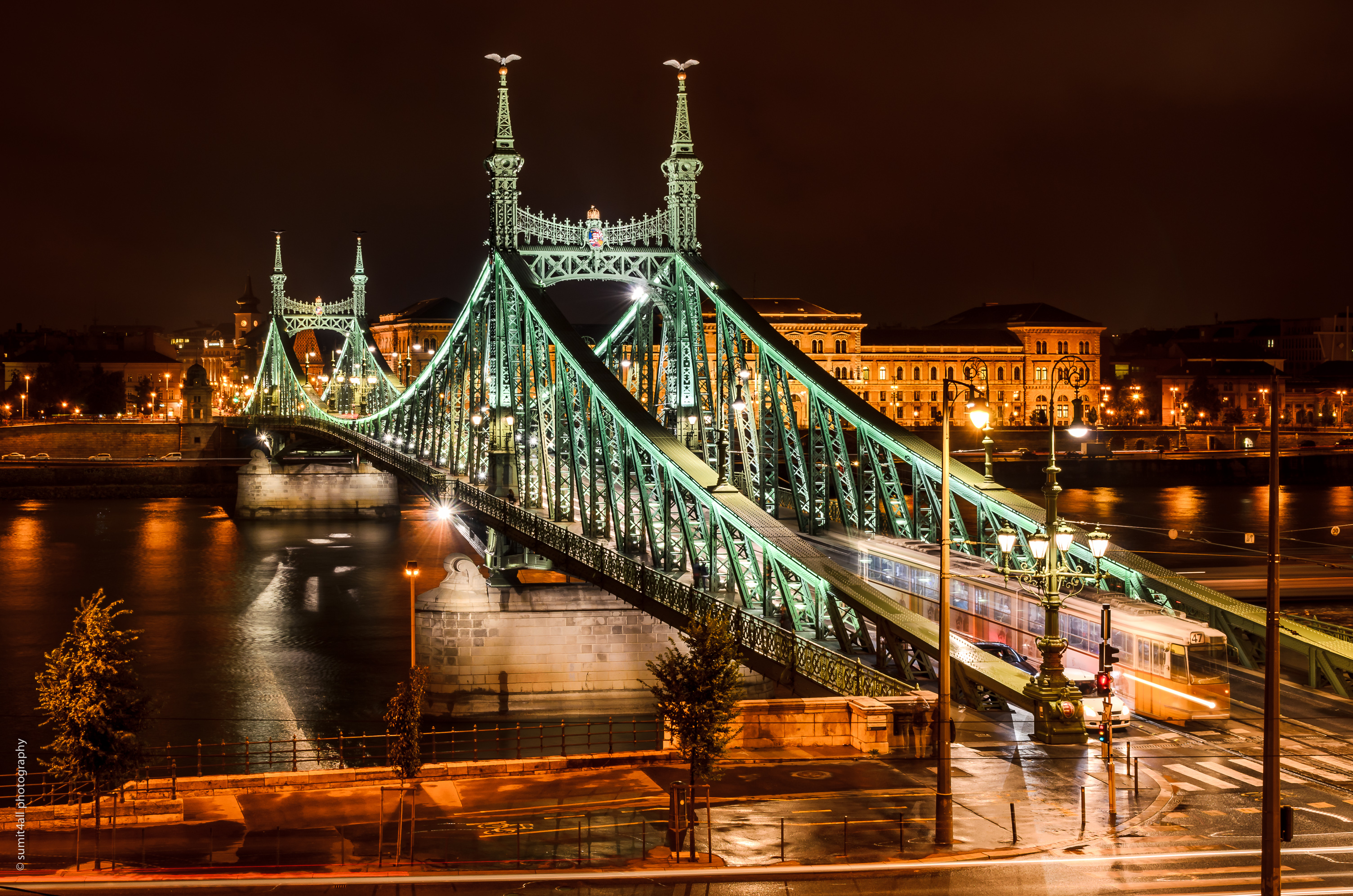 Budapest glittering after dark in artificial light