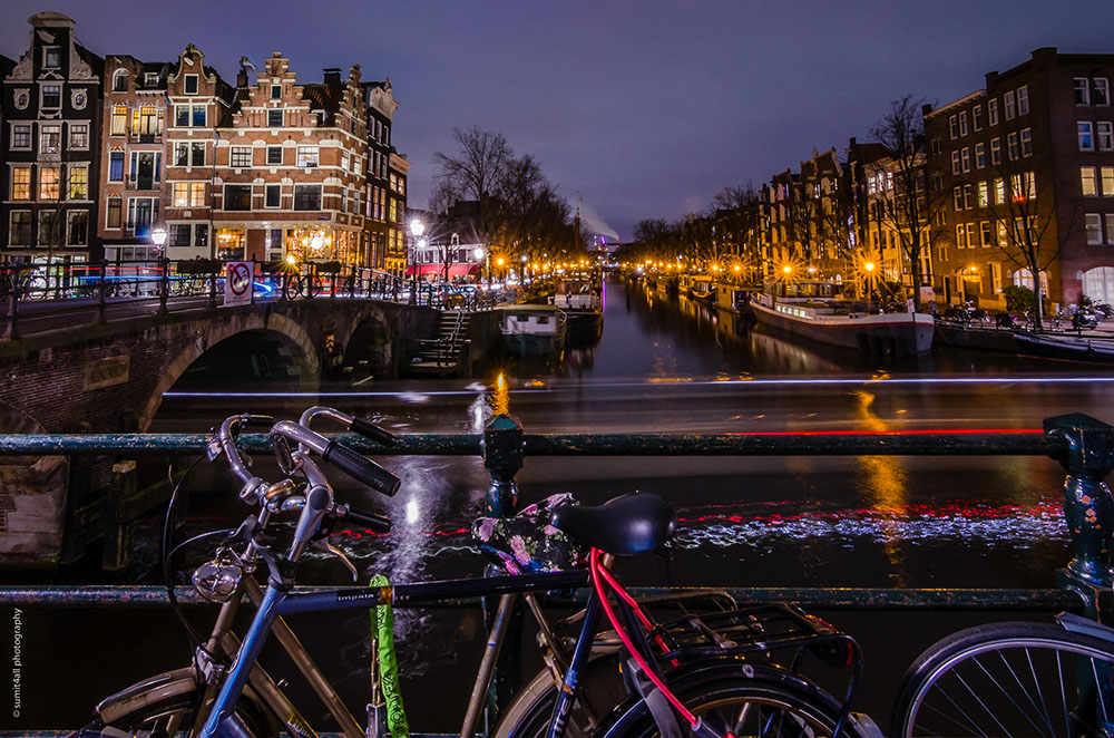 Bikes on a Bridge over a Canal in Amsterdam