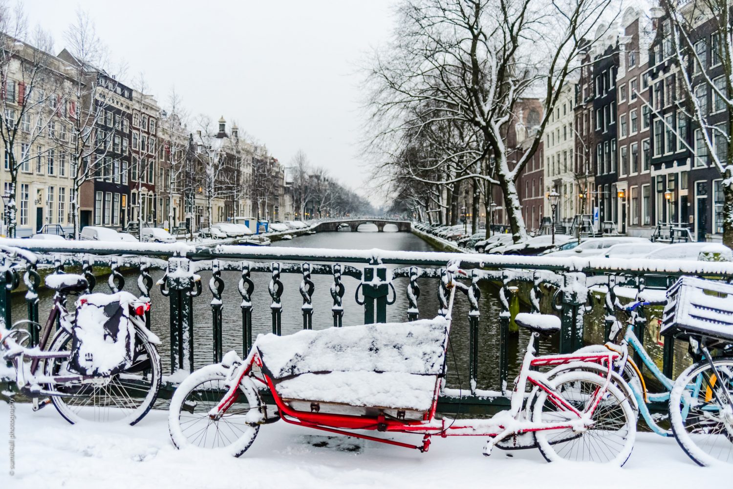 Bikes in Amsterdam After Fresh Snowfall in Winters