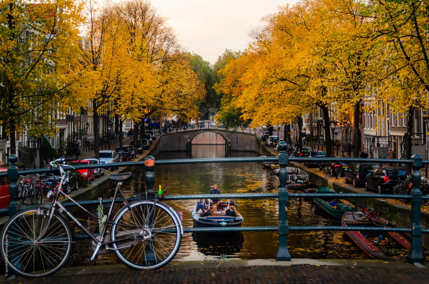 Bikes on a Bridge over a Canal in Amsterdam