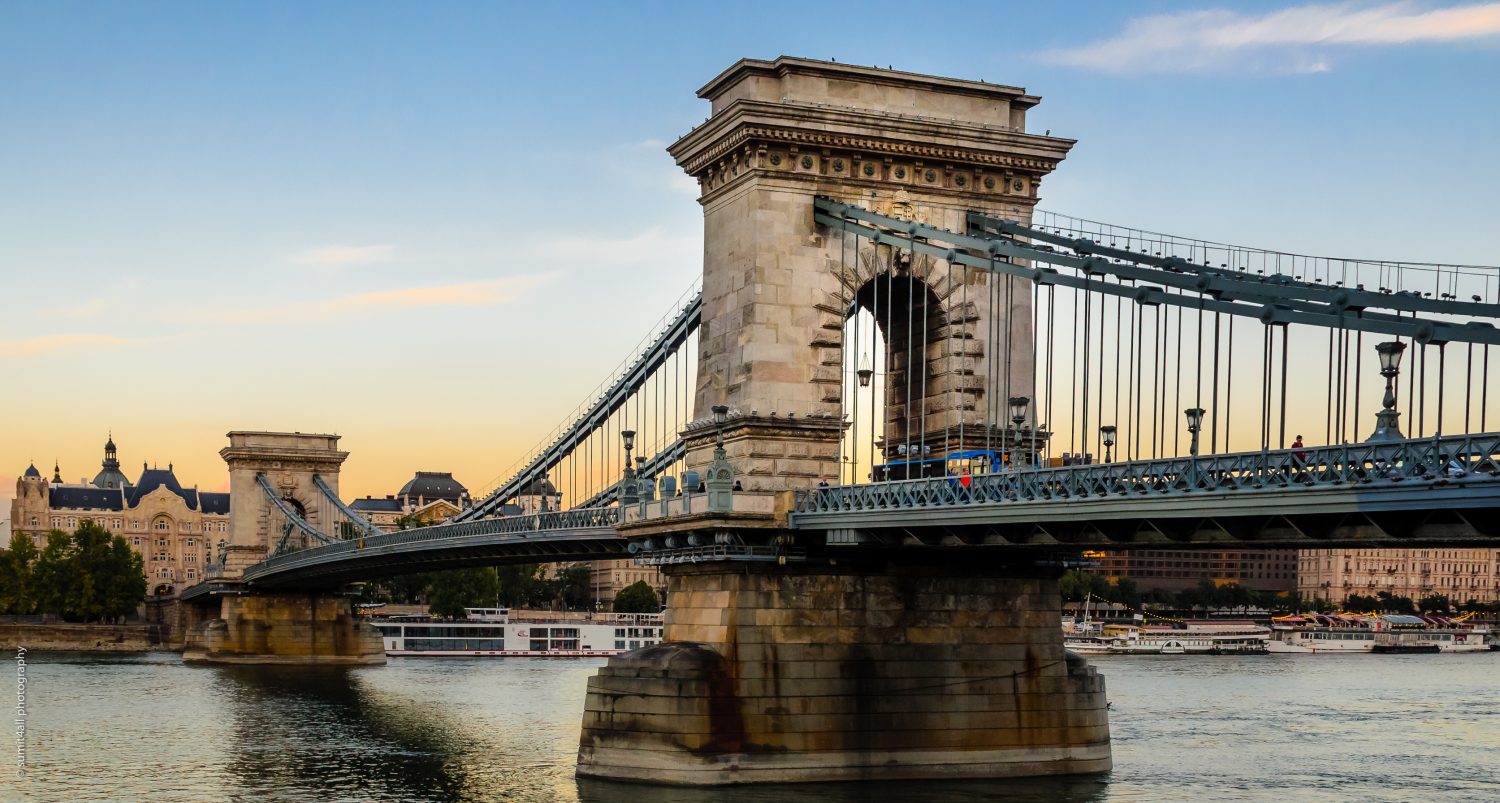 The famous chain bridge in Budapest over the Danube river