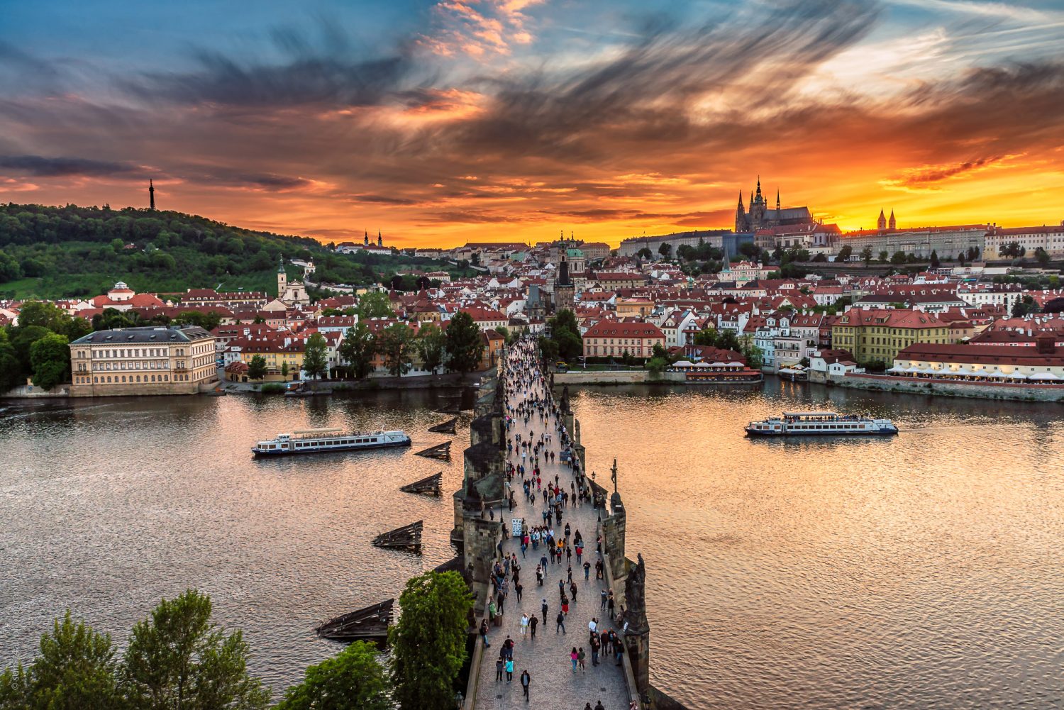 Charles Bridge During Sunset in Prague