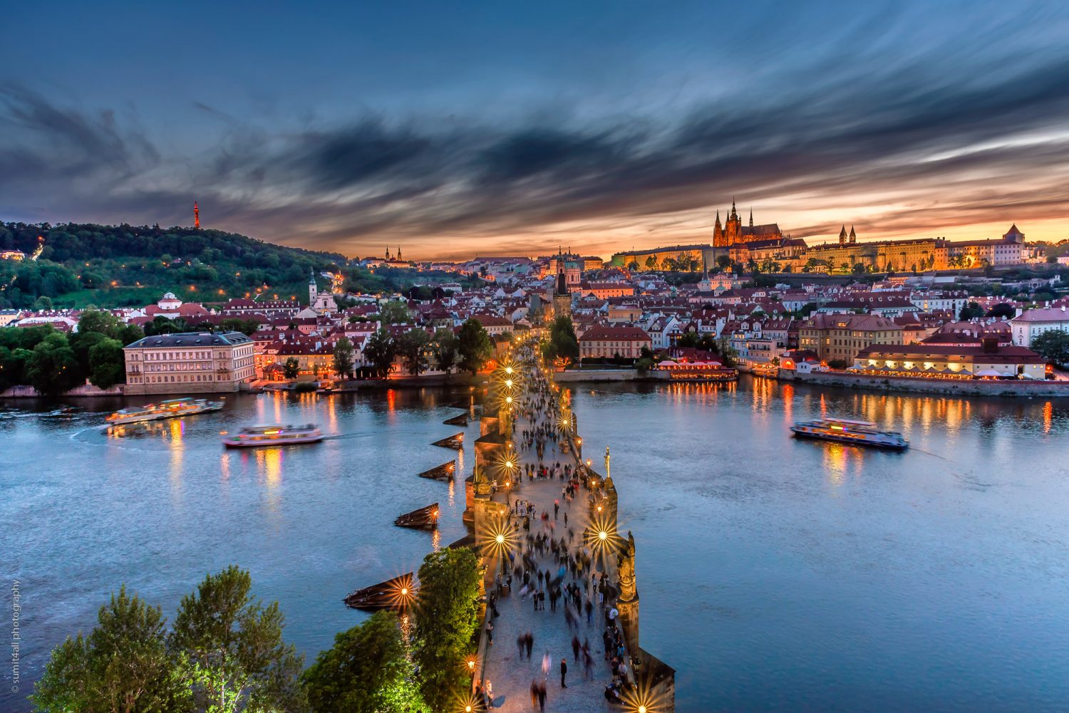 Charles Bridge After Sunset in Prague