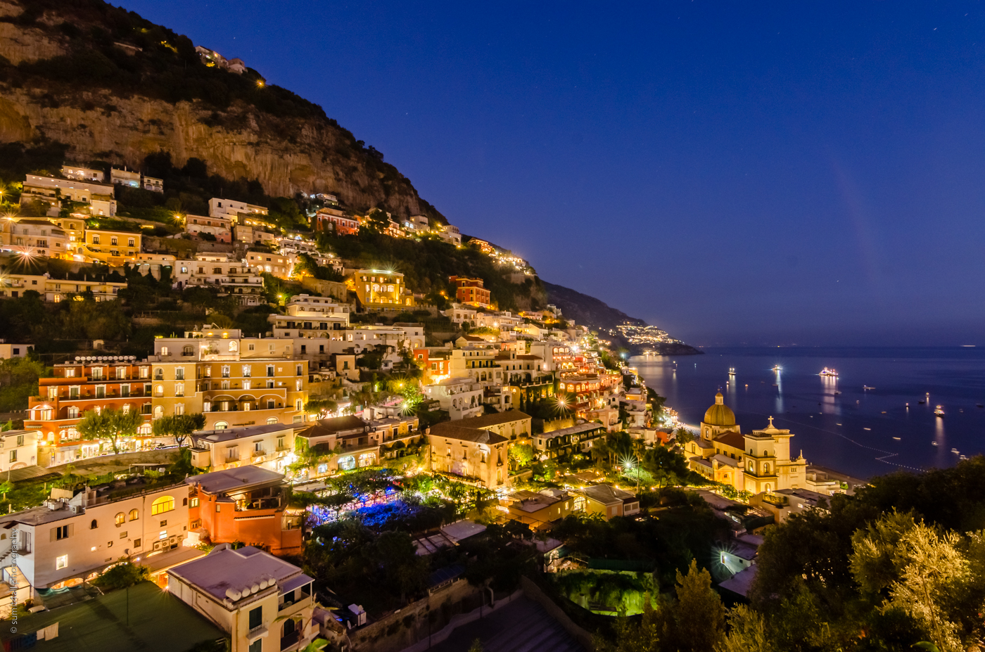 Blue Hour Photograph in Positano on the Amalfi Coast, Italy