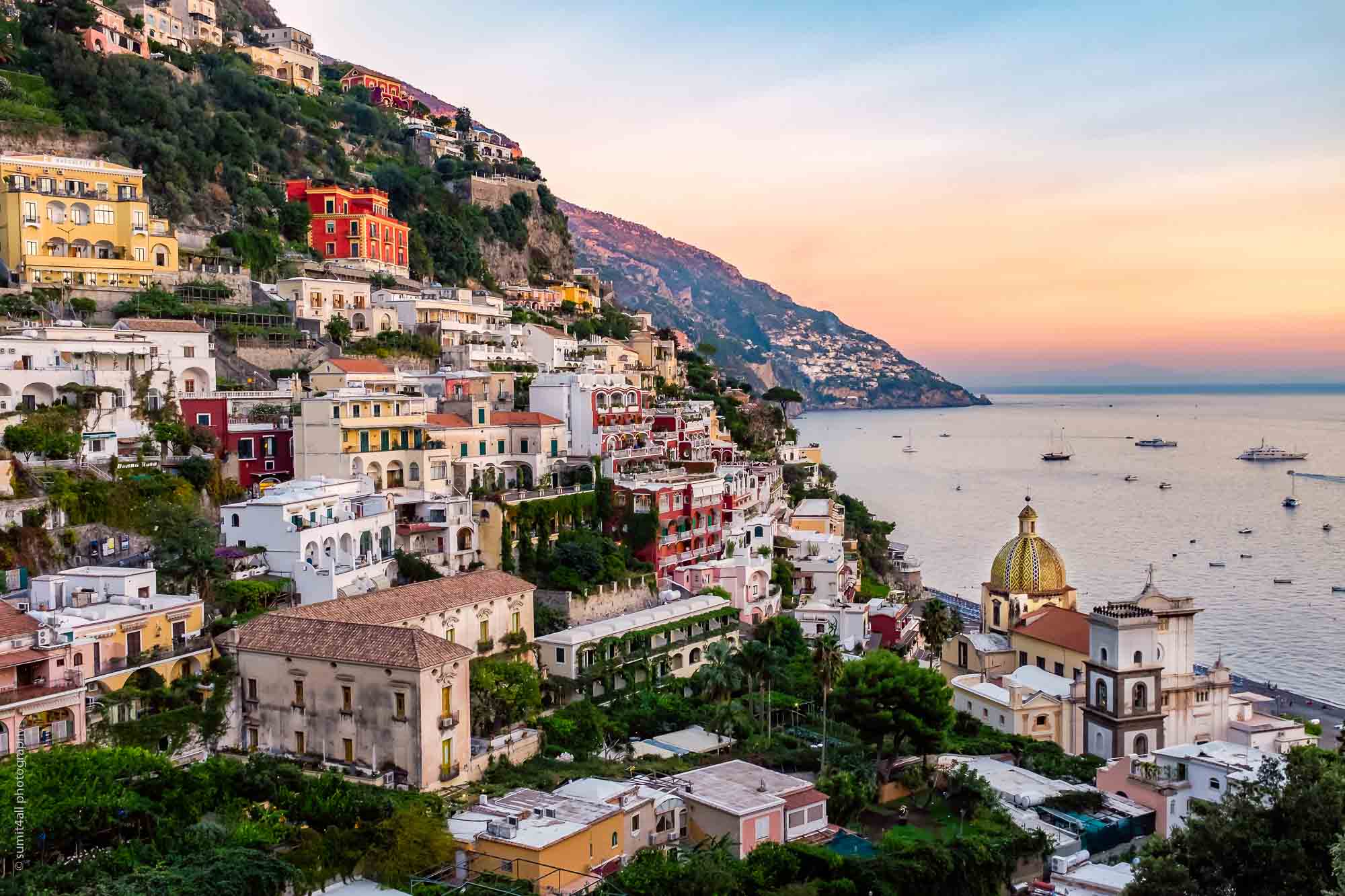 Sunset in Positano, Italy on the Amalfi Coast