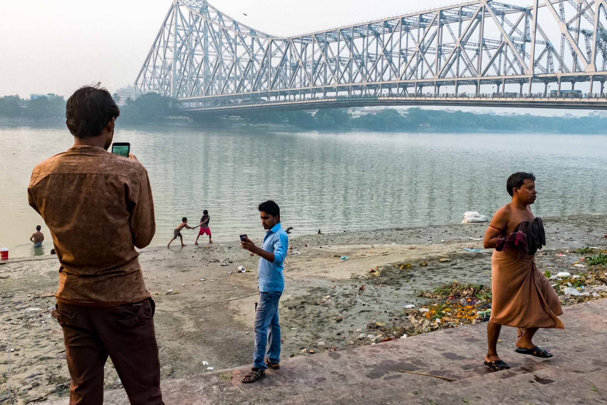 Activity on the ghats near the Howrah Bridge in Kolkata