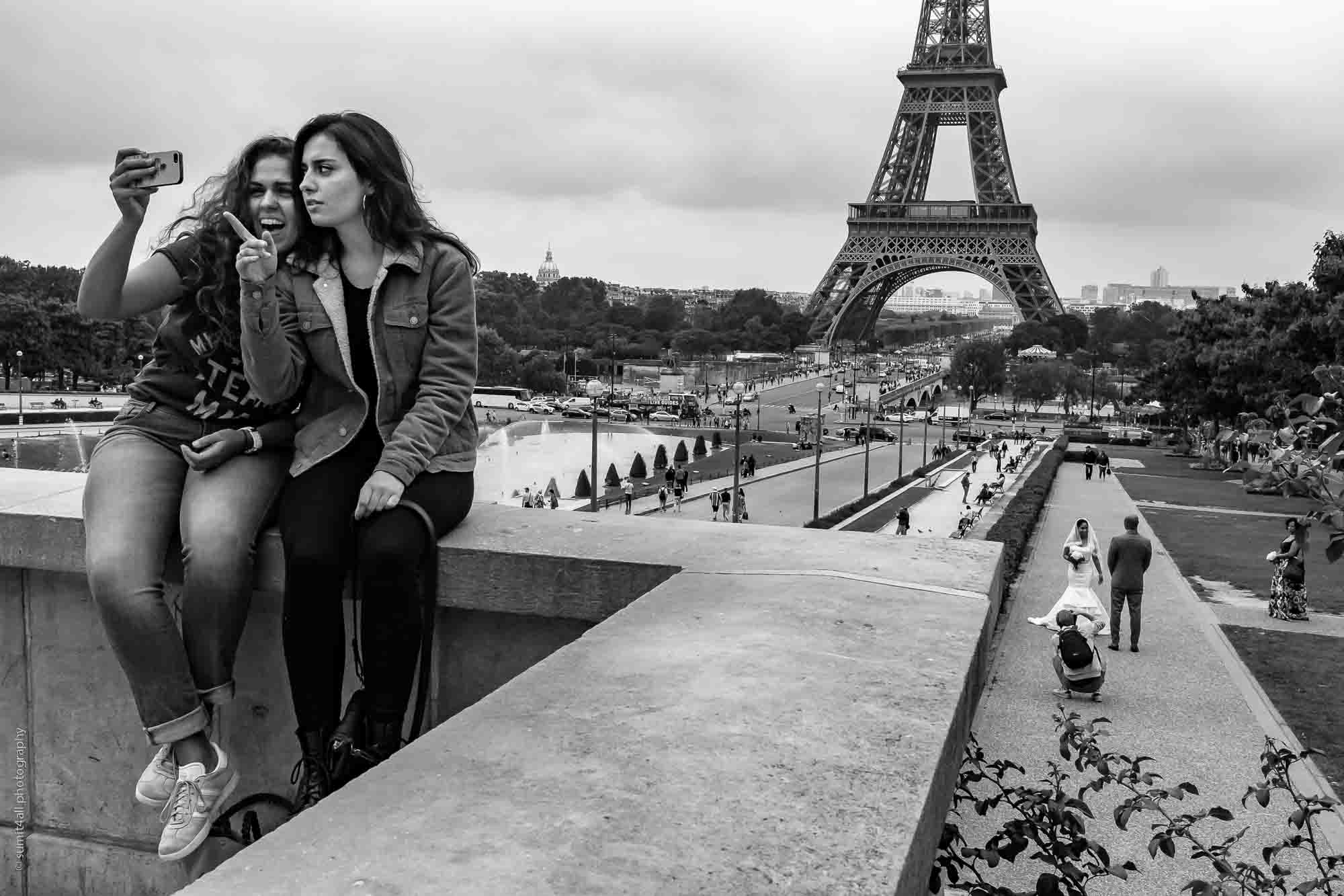 A Fun Scene Overlooking the Eiffel Tower in Paris